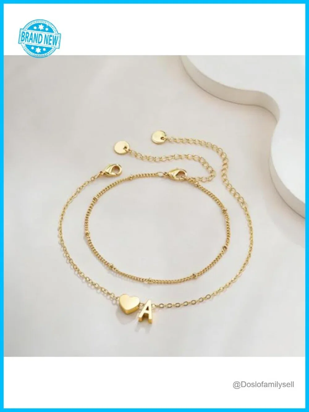 14K Gold Plated Heart Initial Charm Bracelet, Dainty Adjustable Lobster Clasp